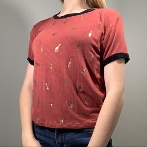 Orange giraffe print tee